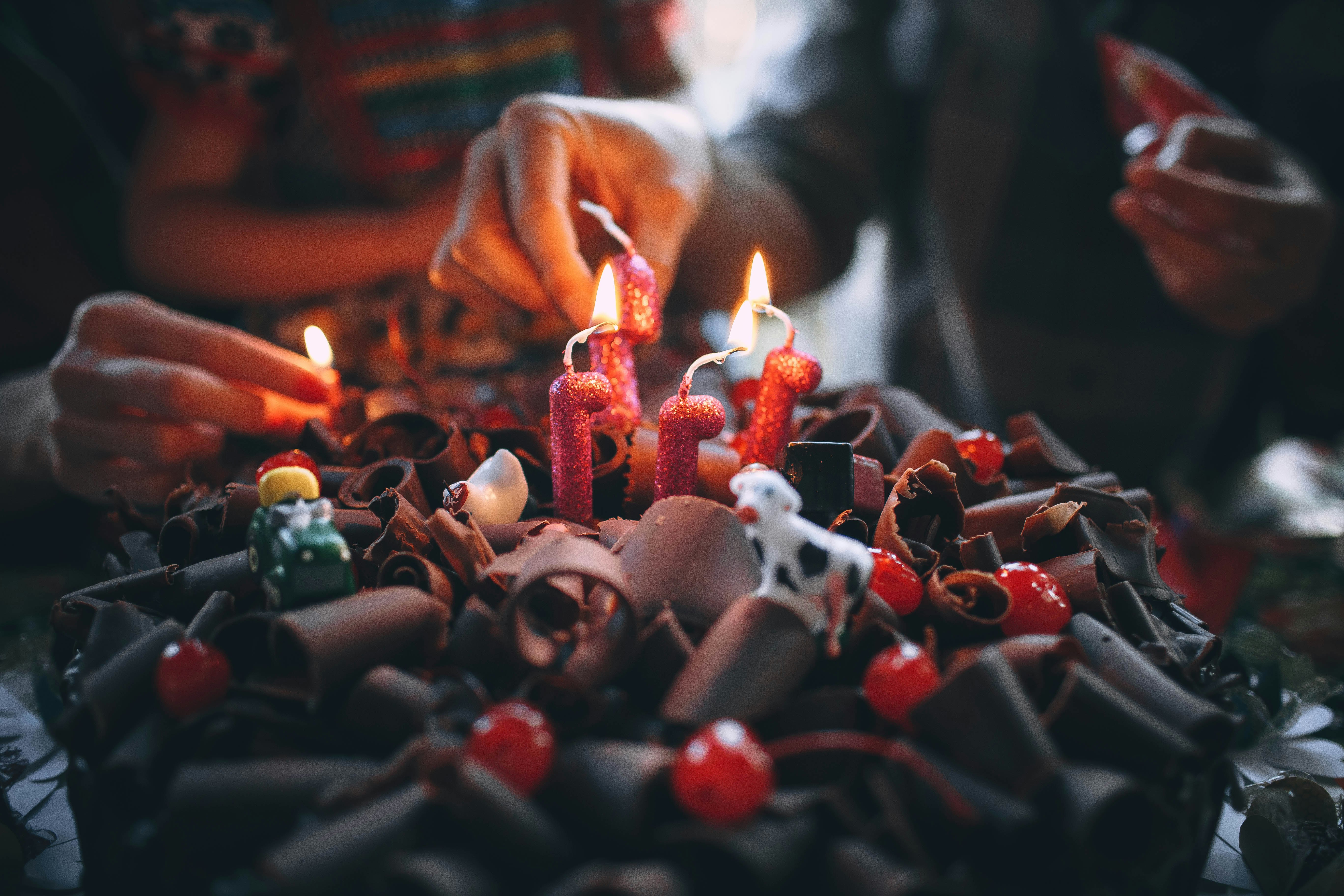 red and green baubles on brown wooden table